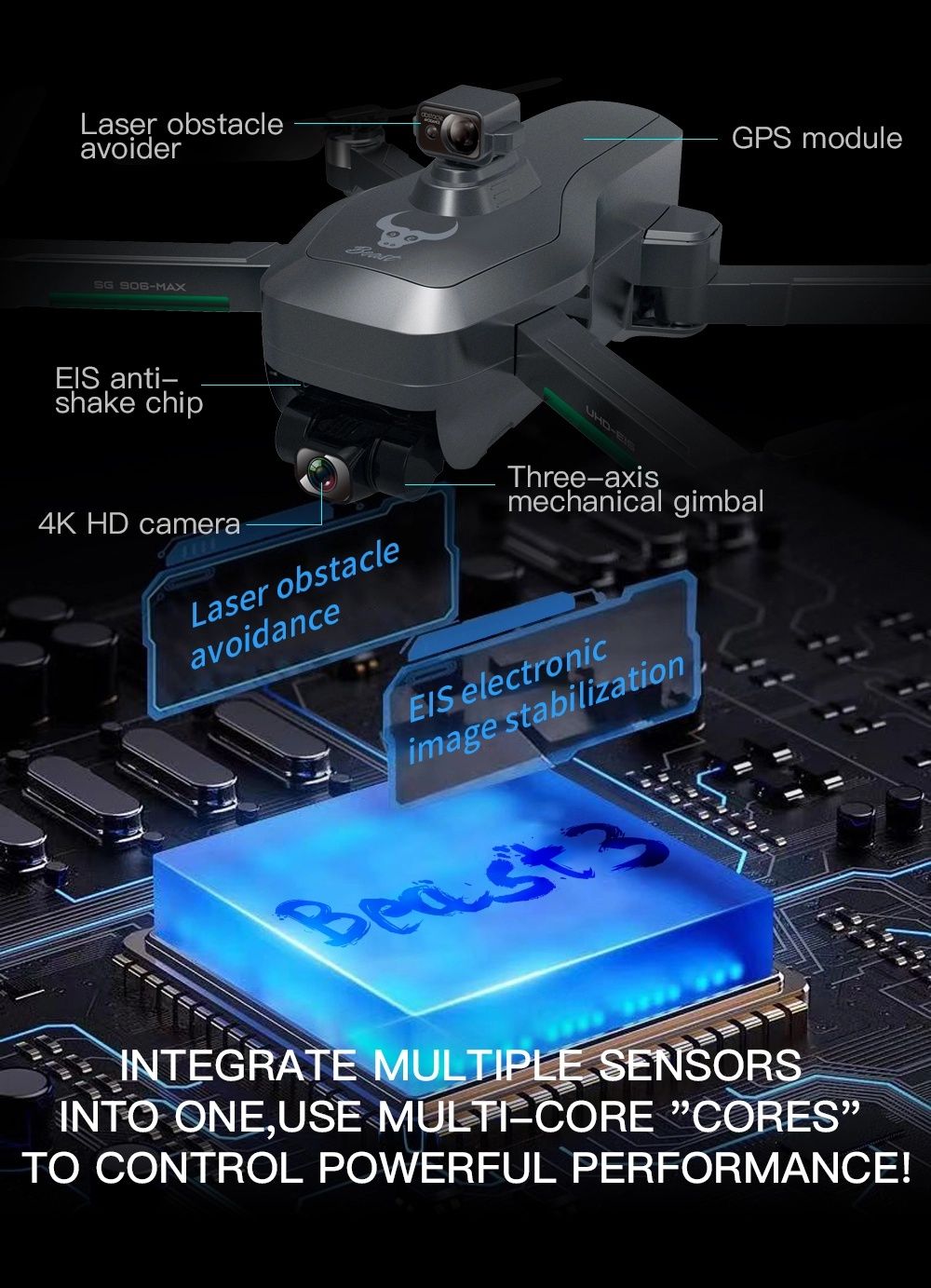 Drona camera sony 4K,senzor laser Obstacole,Gimbal,1200m,28min,TF,Noua