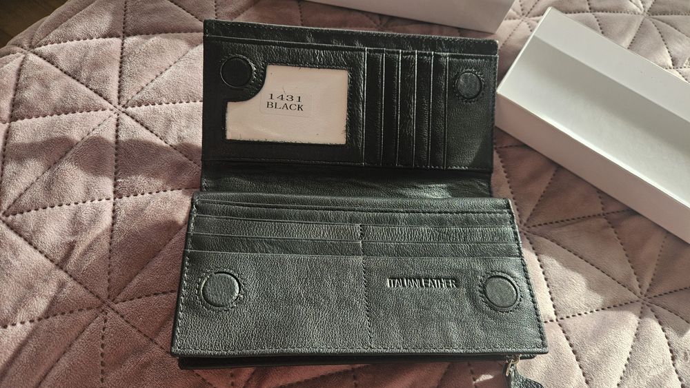 Portofel de dama, din piele, negru