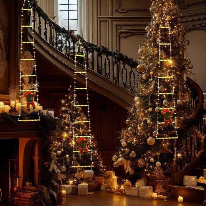 Instalație luminoasă Crăciun – Moș pe scară cu LED, 1m / 1.5m