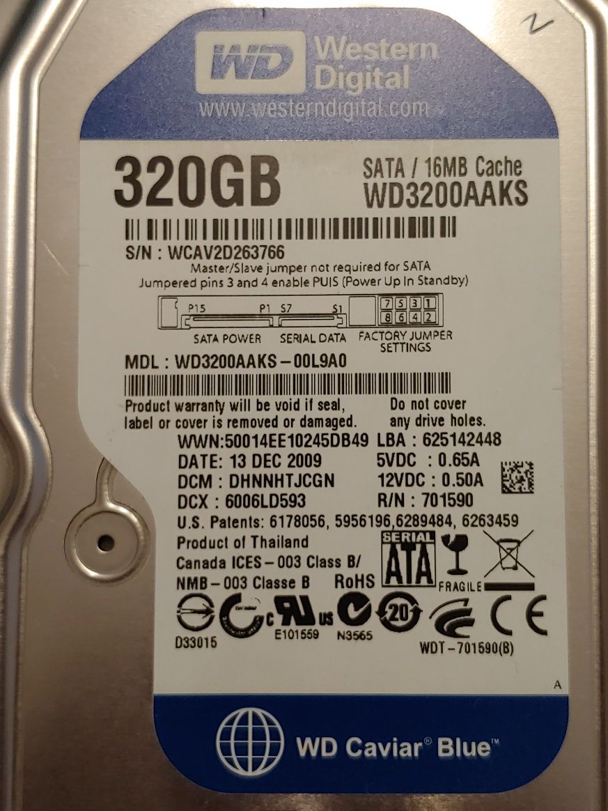 Продам новый жёсткий диск WD Blue 320GB SATA 3.5 7200RPM