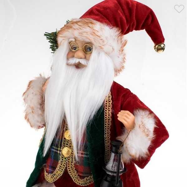 Коледна реалистична фигура Дядо Коледа с чувал и фенер, 45cm