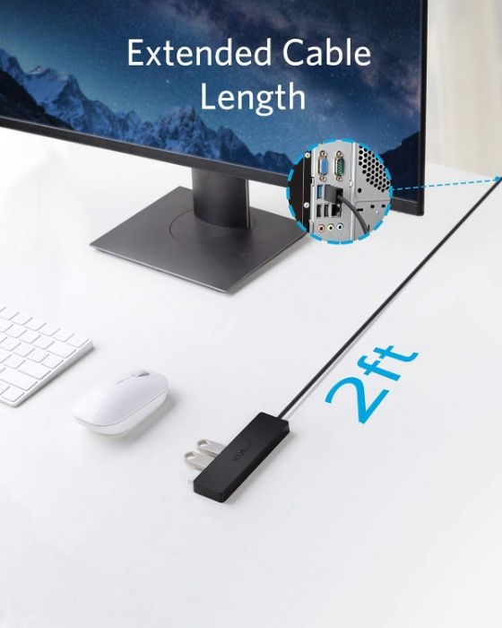 Anker® Ultra Slim 4-порта USB 3.0 Hub за телефон-60см кабел