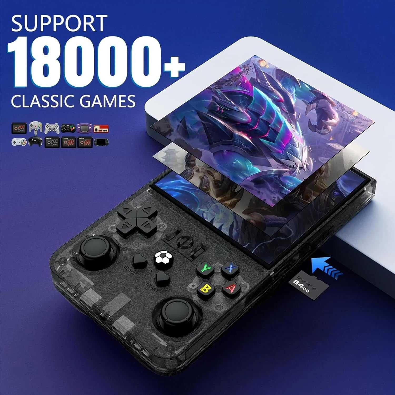 R36s MAX Ретро преносима игрова конзола, 64GB карта, над 15 000 игри