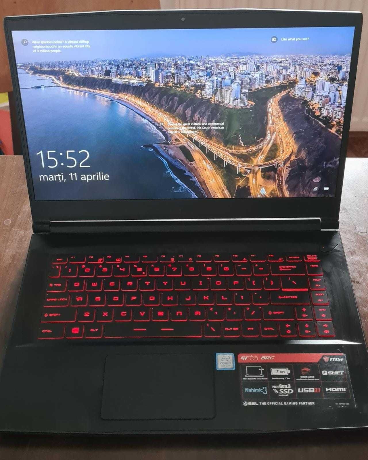 Laptop gaming MSI GF63 8RC 2019, i7-8750H,  GTX 1050, 8GB RAM, HDD+SSD