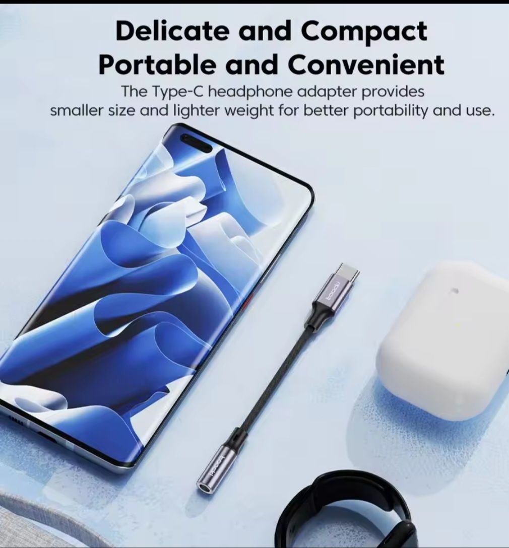 Преходник(адаптер) Toocki  от USB Type C към 3.5мм(AUX, Ж)