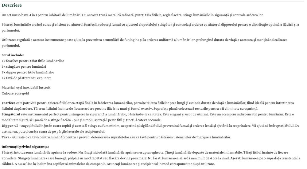 Set pentru lumânări/foarfeca,mucarnita,dipper,tava, inox rosegold,nou