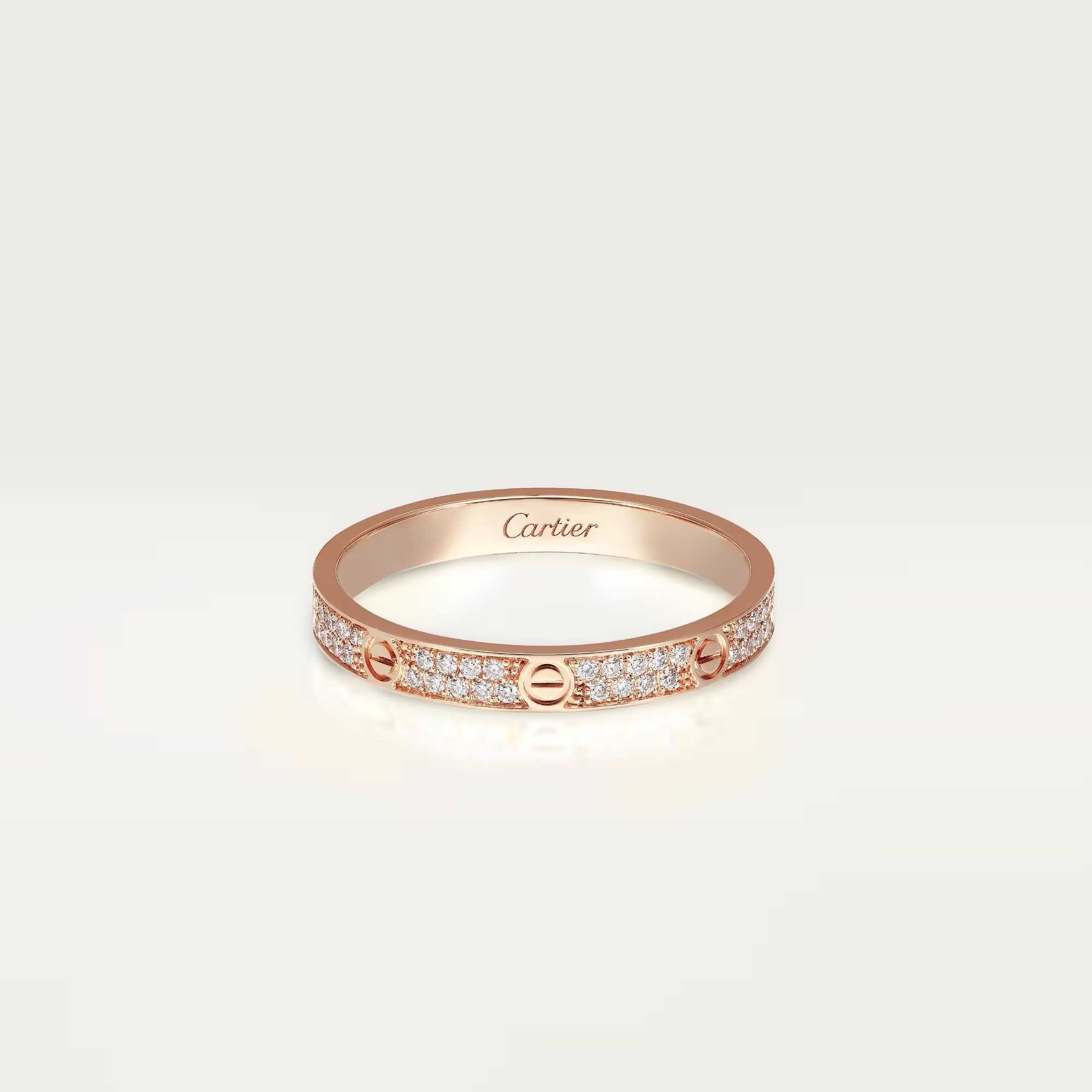 CARTIER Love Band Rose Gold Paved Diamonds Пръстен