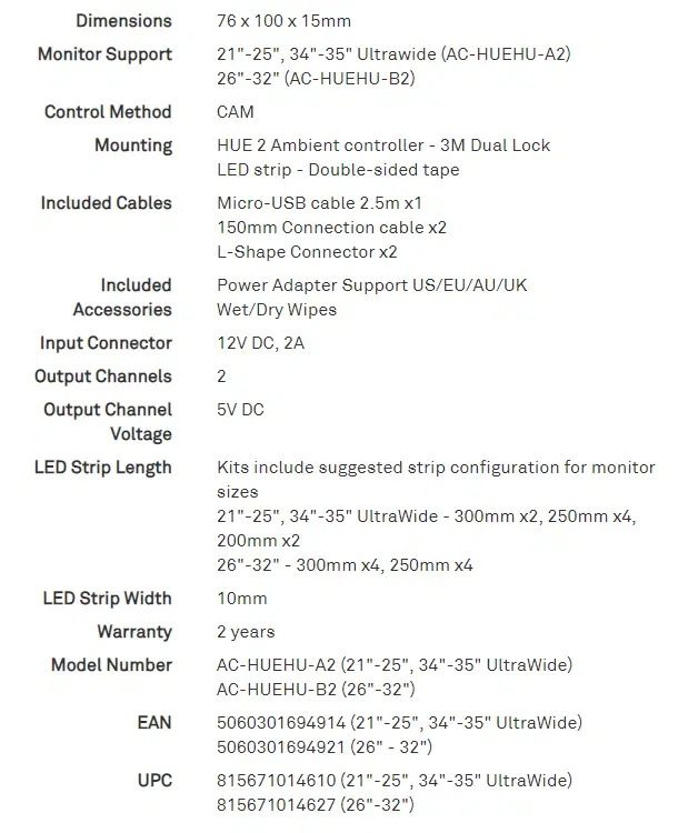 Nou NZXT HUE 2 Ambient RGB Lighting Kit V2 (21"-25", 34"-35" UltraWide