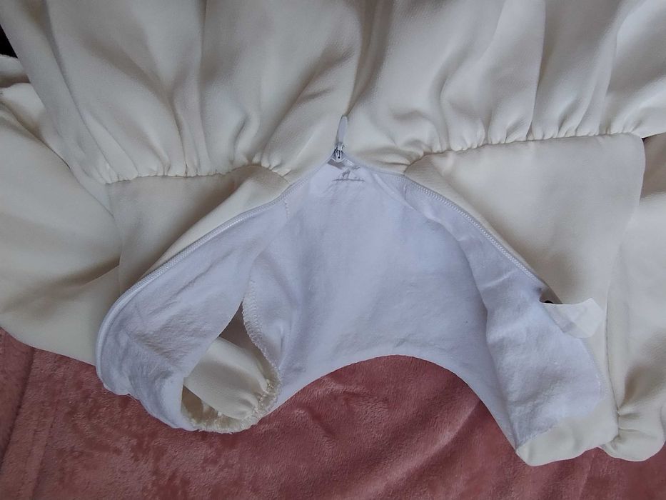Rochie alb-unt impecabilă cu mânecă lungă pt botez mărime 74