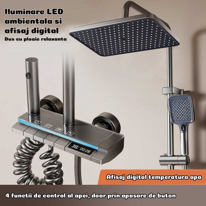 Set baterie baie, coloana de dus premium, 4 functii, ploaie relaxanta
