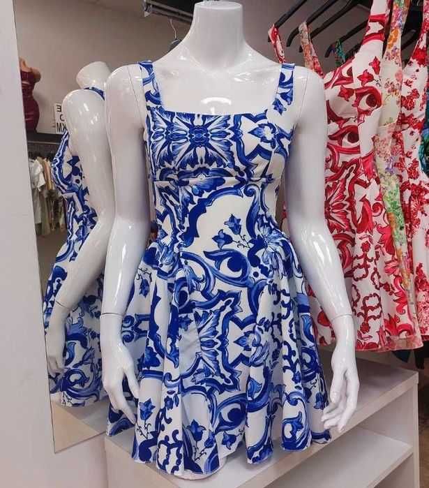 Rochie din matase imprimata tip portelan italienesc, S,nou cu etichetă