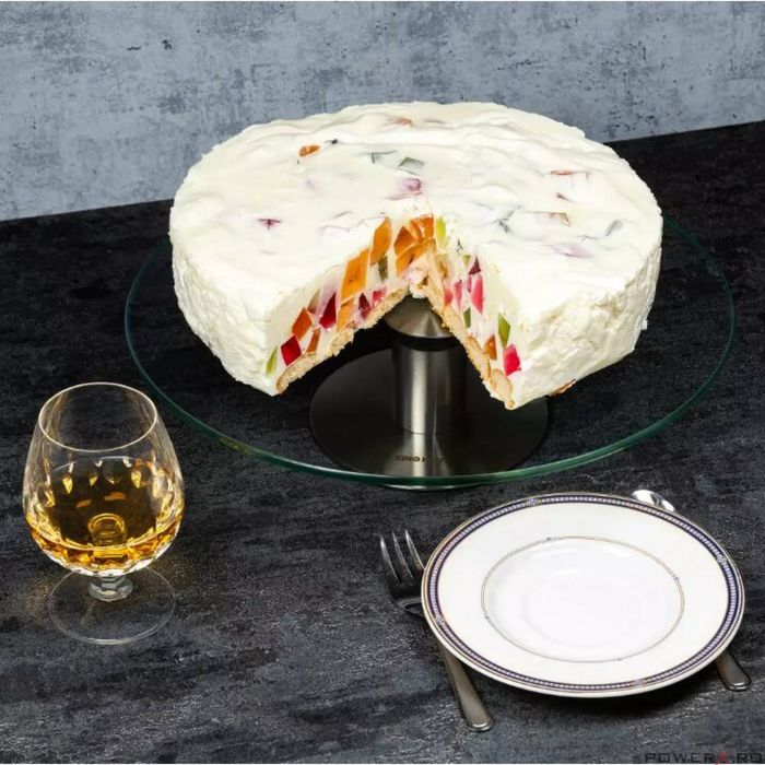 Platou pentru tort, din sticla cu picior metalic, 30 cm, Kinghoff