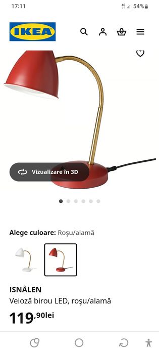 Lampă de birou ISNALEN, Ikea rosie