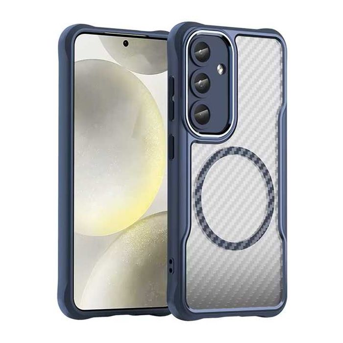Husa Samsung S25/S25+/S24/S24+ cu insertii carbon, mov, albastru