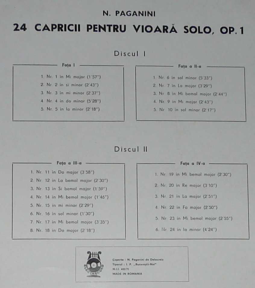 vinil Paganini,Cornelia Vasile,Capricii pt Vioară ,2xLP,f rar st slaba