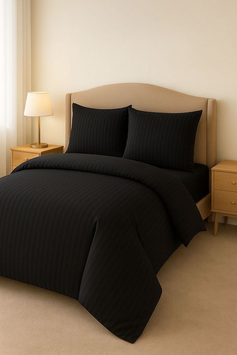 Lenjerie pat neagra 4 piese - bumbac damasc premium,model dungi