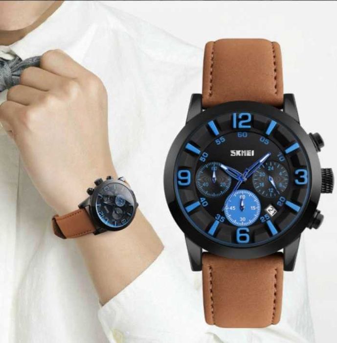 Ceas barbatesc analog cu data SKMEI 9147 casual sport maro