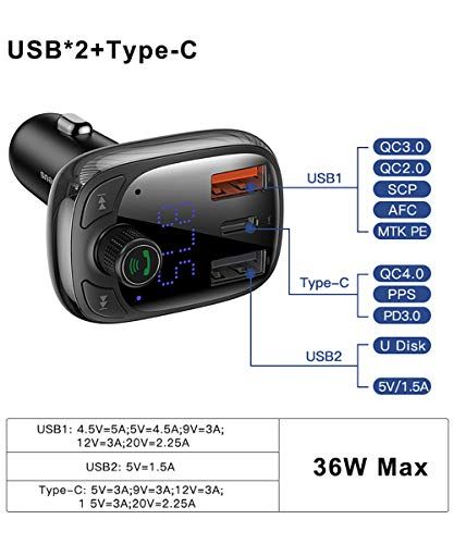 Зарядно за кола Baseus T Typed Bluetooth 5.0 FM Transmitter MP3 QC4.0