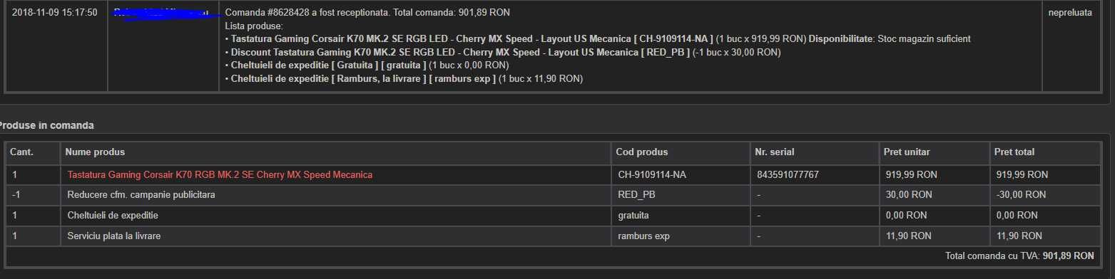 Tastatura Mecanica Gaming Corsair K70 RGB MK.2 SE Cherry MX Speed