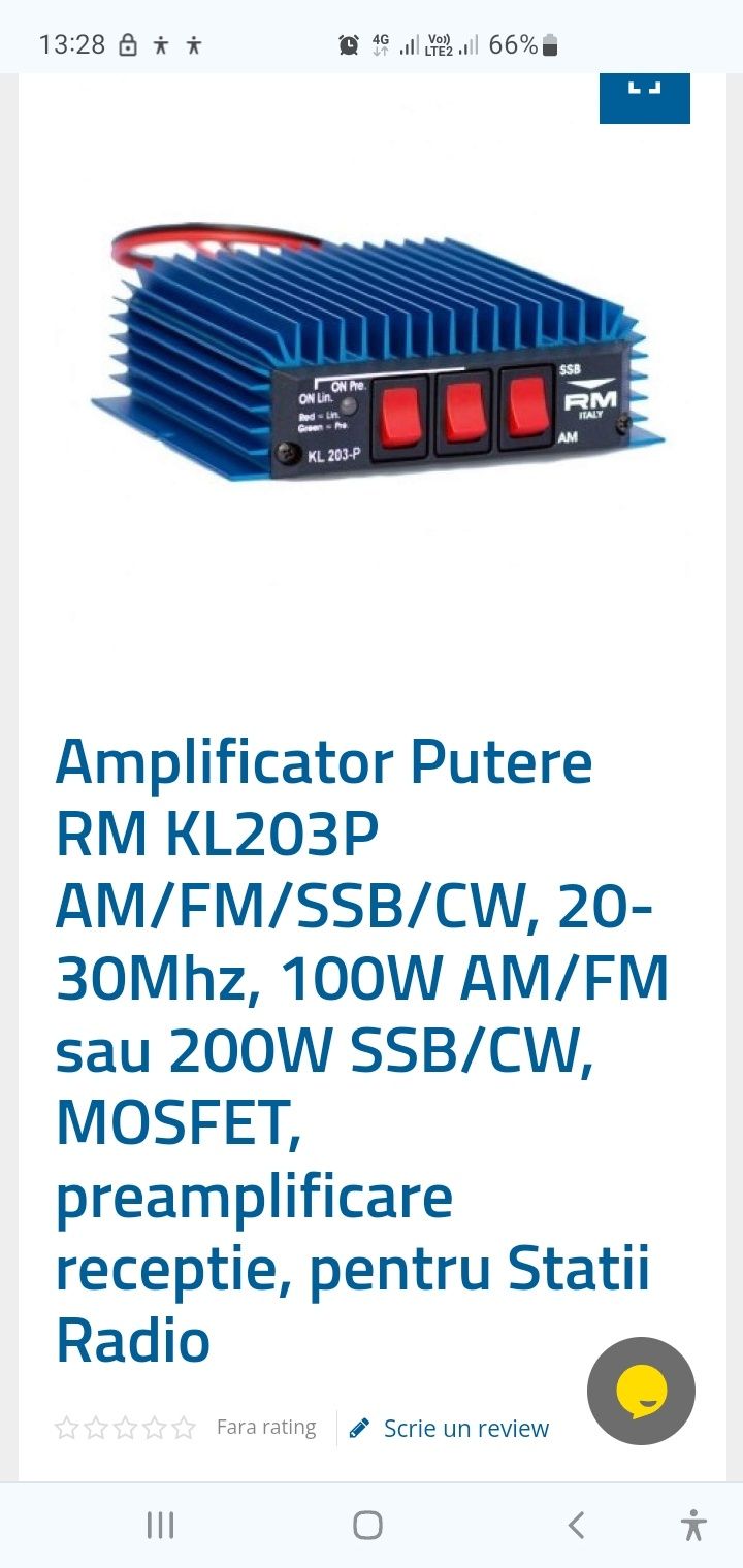 Amplificator Putere RM KL203P AM/FM/SSB/CW, 20-30Mhz, 100W AM/FM sau 2