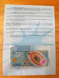 Bancnota editie limitată 2000 de lei eclipsa soare 1999