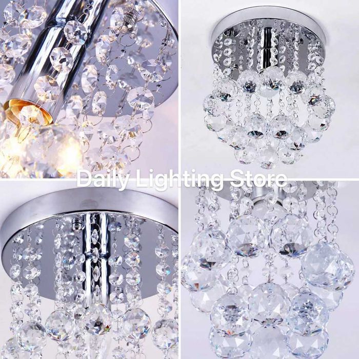 Модерен таванен полилей с големи кристални сфери и основа в сребристо