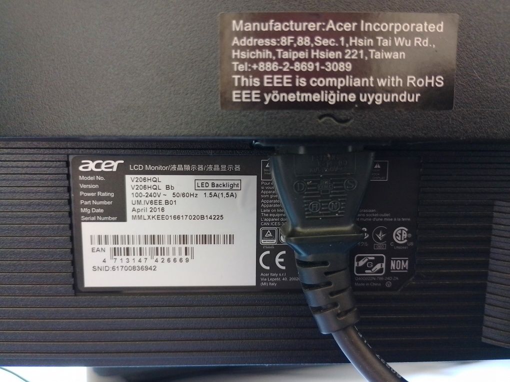 Монитор Acer V206HQL 19,5 инча