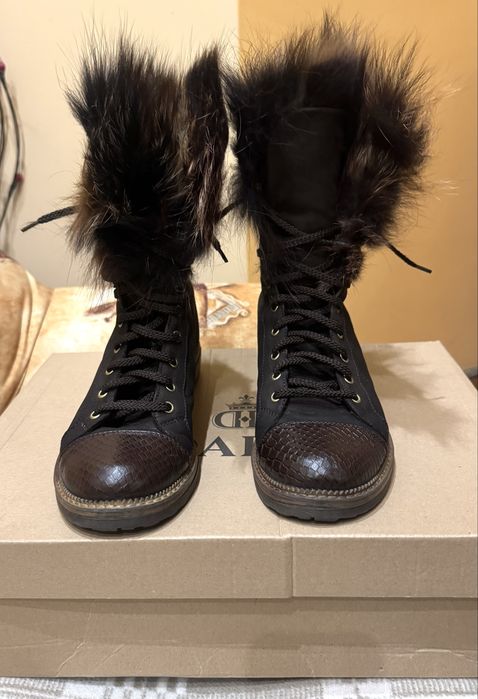 Дамски боти Daris от естествена  кожа и пух