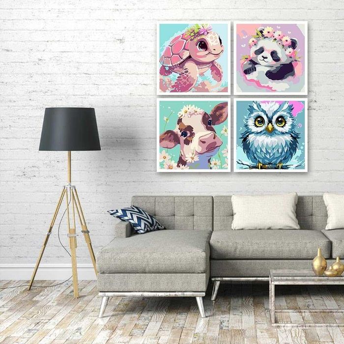 Pujeknm Комплект от 4 броя платно с рамка  за рисуване по номера