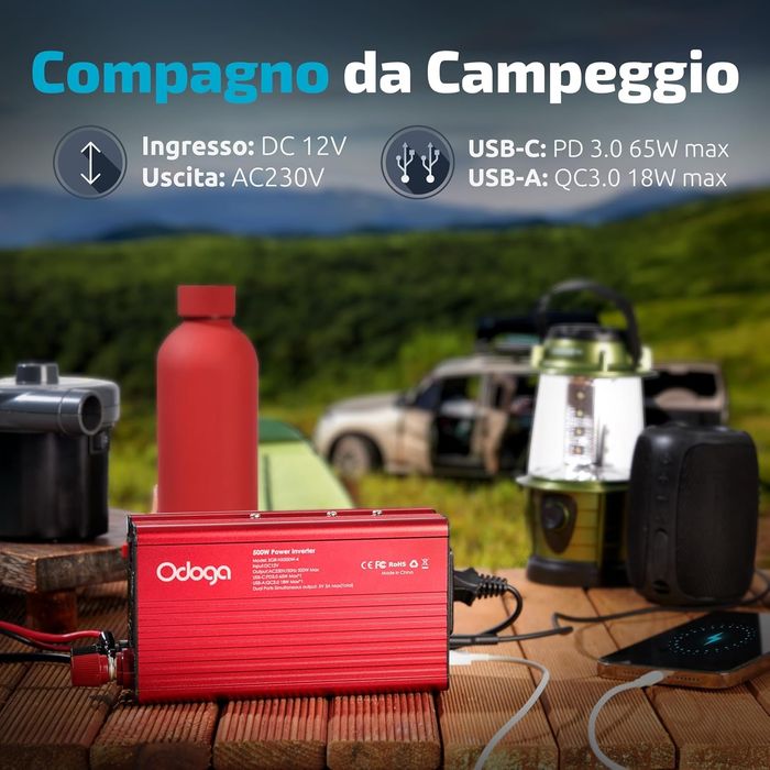 Invertor de curent auto Odoga 300W, 12V CC la 110V CA, adaptor priză,