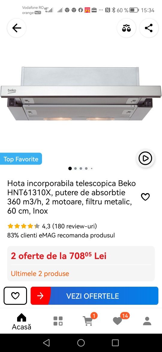 Vând hota extensibila Beko