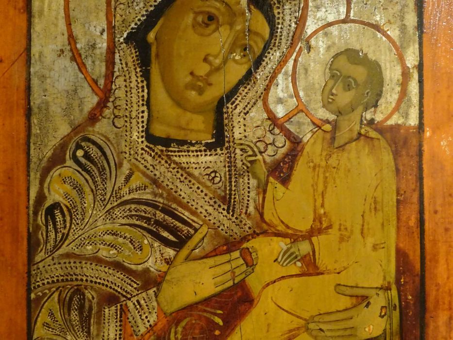 Icoana lipoveneasca ‘Maica Domnului cu Pruncul’ |lemn pictat| Veche