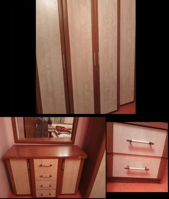 Кровать двуспальная спальный мебель шкаф тримо зеркало тумбочки 2 шт