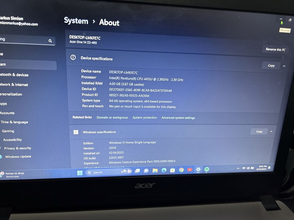 Laptop ultraportabil Acer