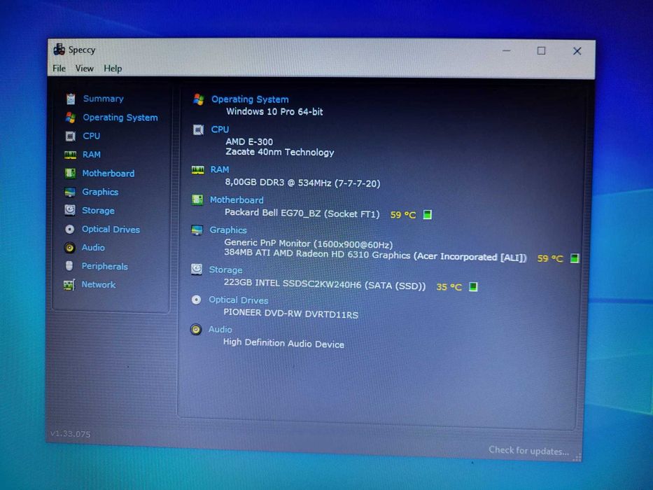 Packard Bell 17.3" EasyNote AMD E-300 1.3 GHz 8GB RAM DDR3 240Gb SSD