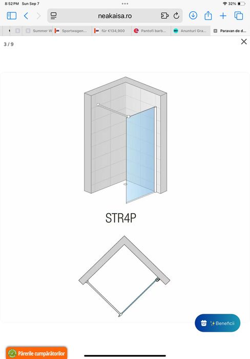 Vand Paravan de dus NOU Walk-in SanSwiss 110 cm sticla securizata 8mm