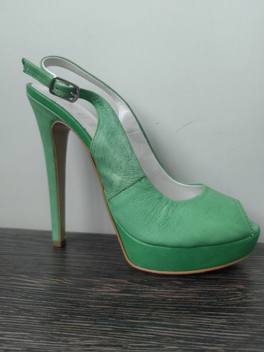 Сандали на висок ток, естествена кожа - Ingiliz