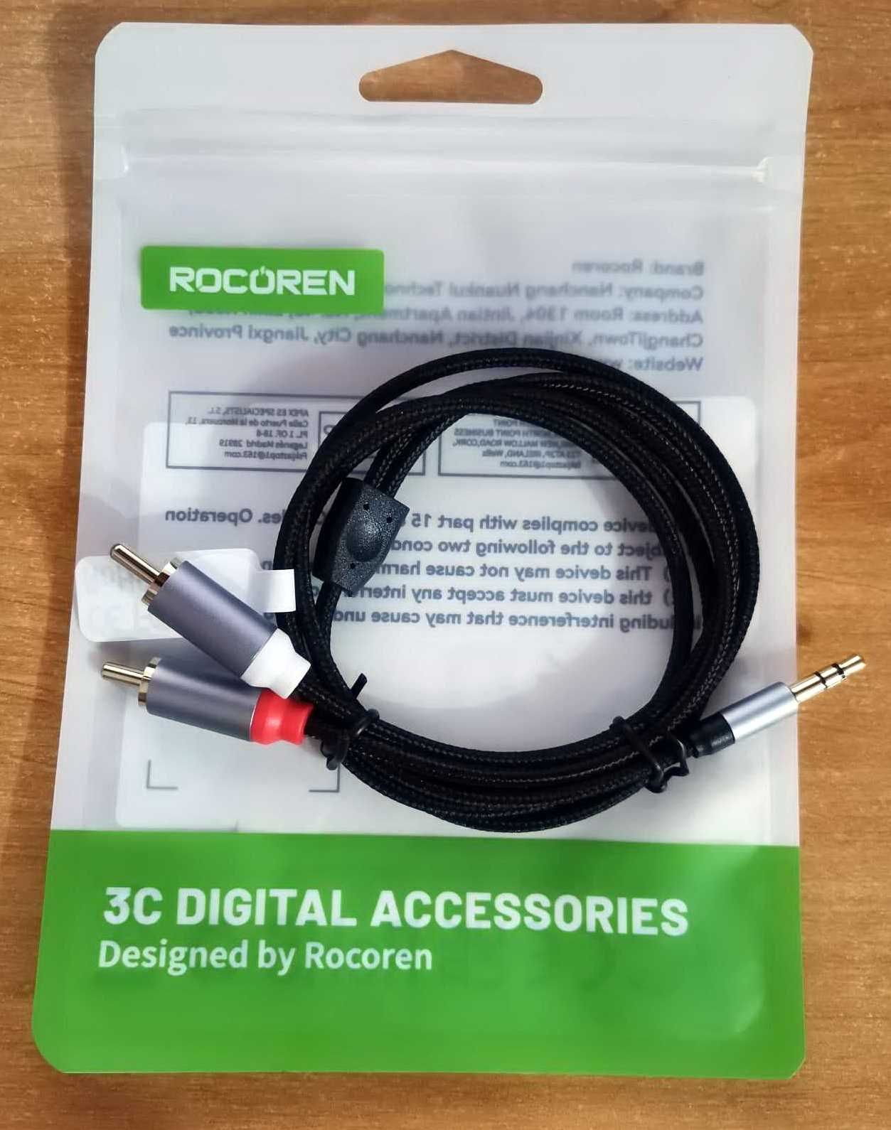 Cablu RCA to Jack Rocoren, jack 3,5 mm tata la 2xRCA tata, nou!