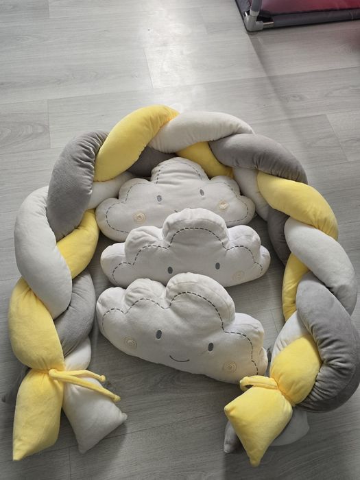 Плетен обиколник за кошара + 3 декоративни възглавнички облачета