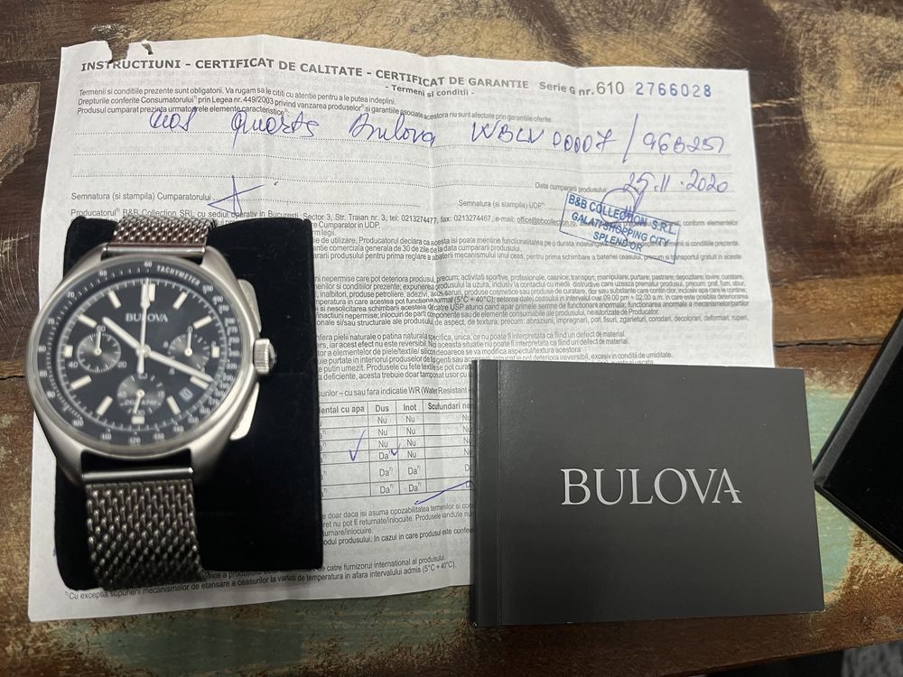 Vand ceas Bulova Lunar Pilot (96B251) Cronograf, 45mm, 5ATM