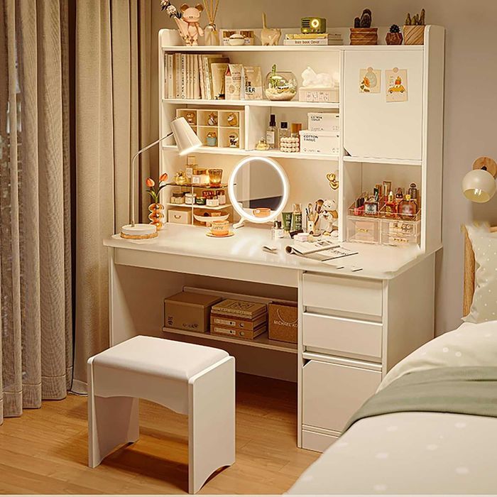 белый туалетный столик  с ящиками и полками 120×45×163 см