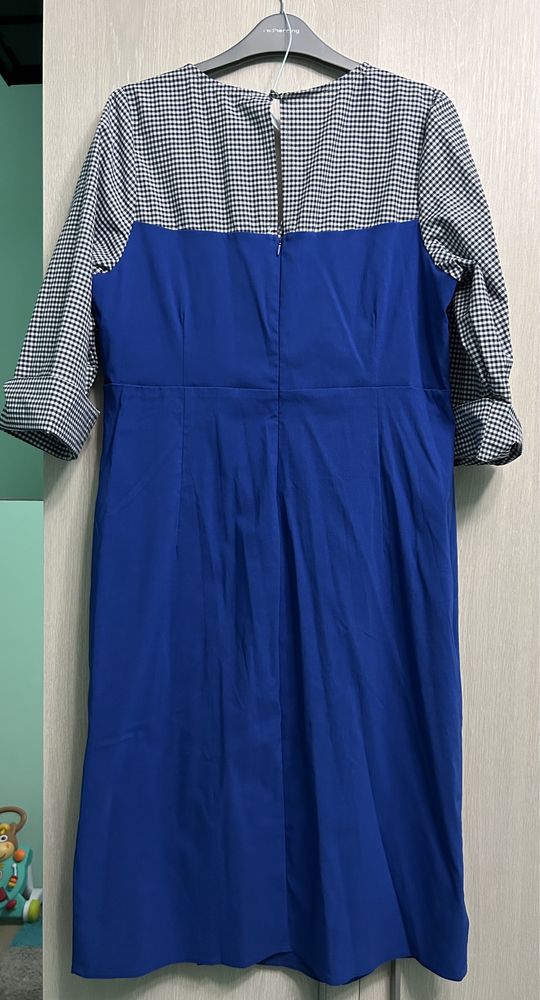 Rochie albastra cu imprimeu carouri