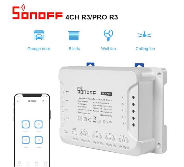 Sonoff 4CH PRO R3- WiFi управляемо реле AC/DC с 4 изхода 10A + RFконтр