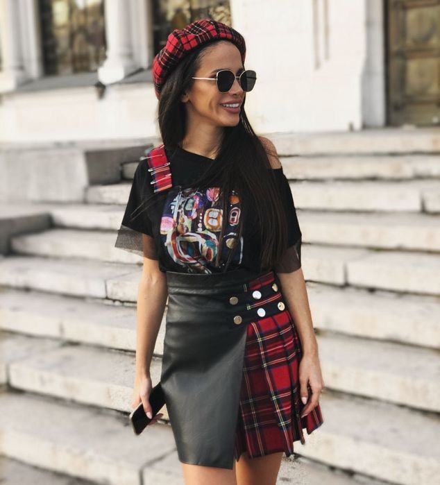 Кожена пола каре Avin