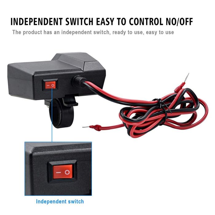 Încărcător adaptor USB dublu ZocoMoto, pentru motociclete, Negru