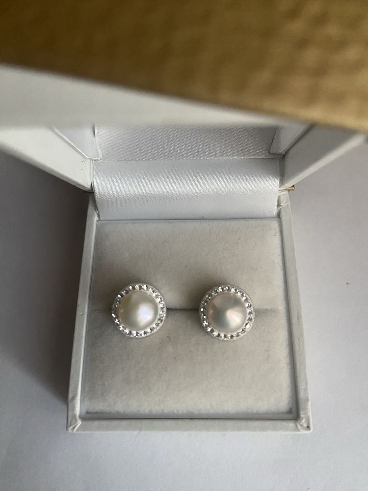 Cercei din argint cu perle si cristale Swarovski
