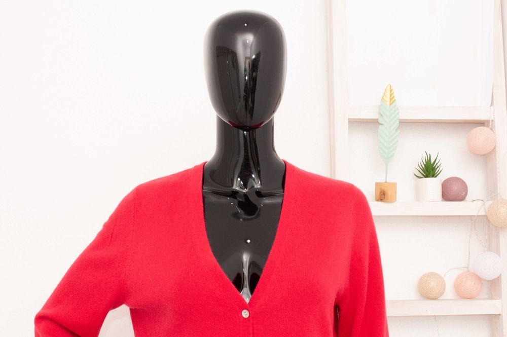 Lands' End кашмирена дамска жилетка червена малина М