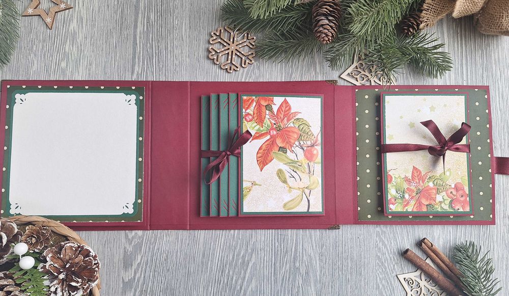 Коледен, скрапбук албум в бордо, ръчна изработка /56.17