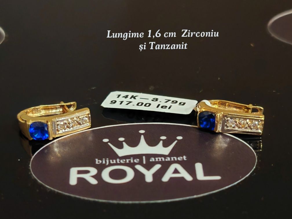 Bijuteria Royal:Cercei aur 14k / 3.79gr Pietre Zirconiu și Tanzanit