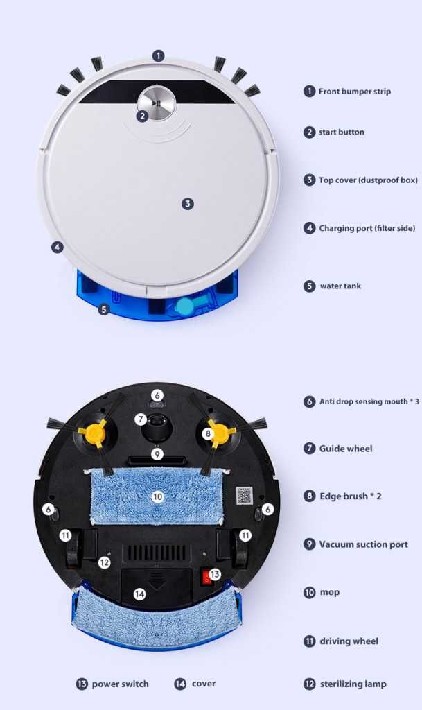 Робот за почистване с моп две четки и приложение за телефон с wifi